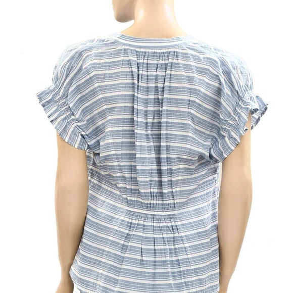 Pilcro Anthropologie The Tatum Flutter-Sleeve Blouse Shirt Top Striped S 277864 - Picture 11 of 12